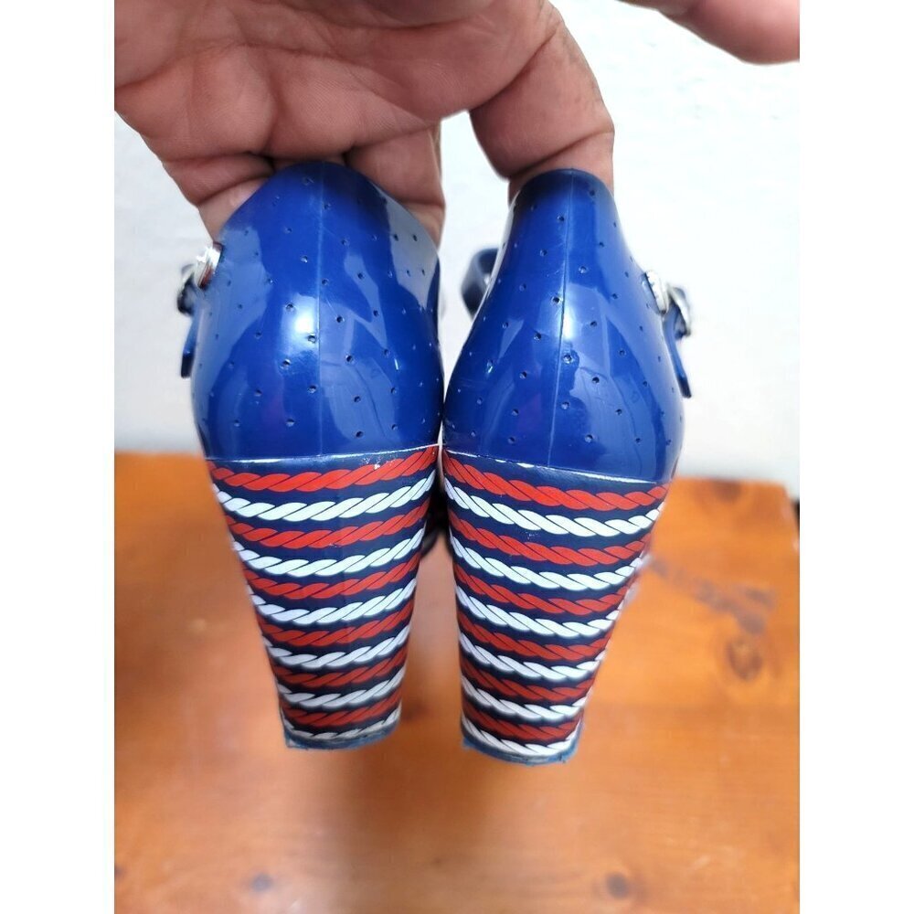 Melissa Blue Wedge Sandals with Striped Heel - Picture 5 of 12